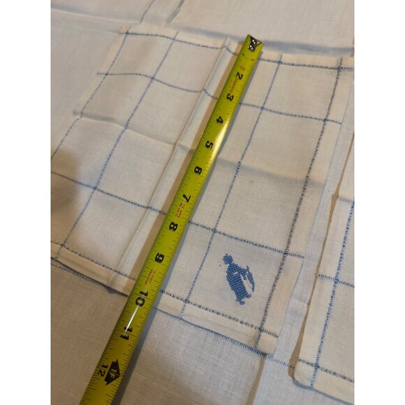 Vintage Ivory Linen Napkin Set With Blue Embroidered Peasant Design card table t - Picture 5 of 8